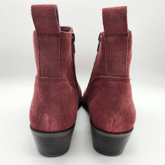 Vionic Roseland Maroon Red Suede Chelsea Block Heel Ankle Boots Women 7.5 W - Picture 4 of 9